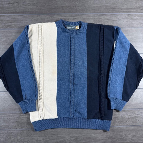 Kenneth Roberts Other - Kenneth Roberts Sweater Medium Blue Vintage Colorblock Cable Knit Cotton